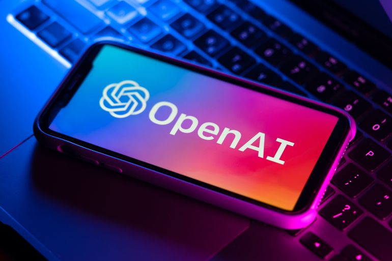 Illustrative editorial of OpenAI logo on smartphone screen. Open Ai is an American company that develops machine learning known for AI ChatGPT and DALL-E: POLTAVA, UKRAINE - 12 February 2023.