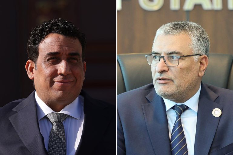 كومبو بجمع رئيس المجلس الرئاسي الليبي محمد المنفي مع رئيس المجلس الأعلى للدولة محمد تكالة المصدر المجلس الأعلى للدولة الليبية - Getty