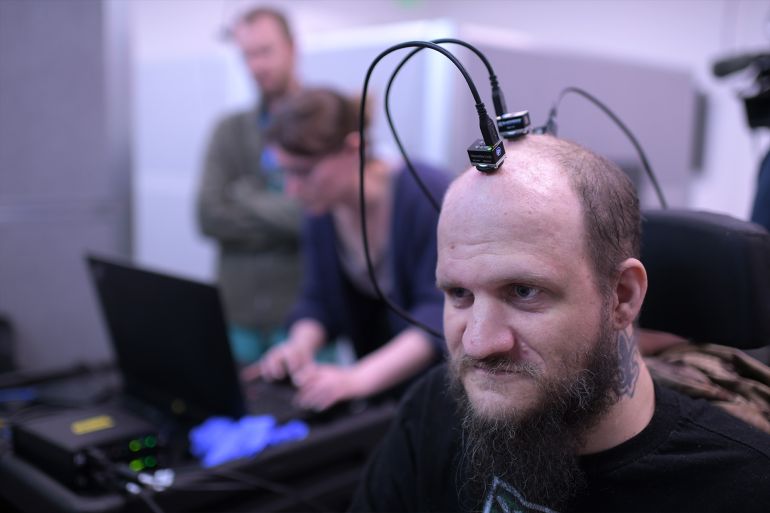 9-1789628360 AURORA, CO - APRIL 10 : Brandon Patterson, 41, Colorado's first implanted brain-computer interface (BCI) visited for a post-surgery checkup at Bioscience 3 Building of CU Anschutz in Aurora, Colorado on Friday, April 10, 2026. According to UChealth, the implanted device will record and interpret Patterson's brain's electrical signals, learning the relationship between the brain's activity and his intended behavior. (Photo by Hyoung Chang/The Denver Post)