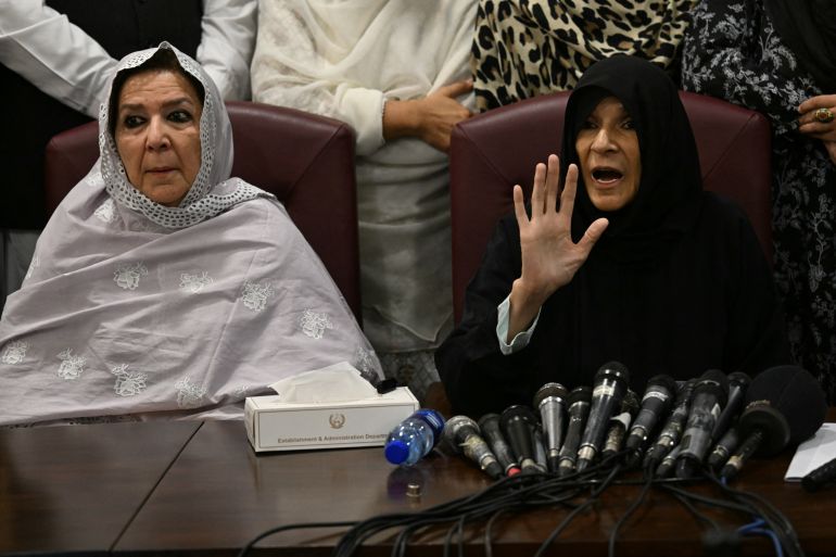 afp_6a888e16ca66-1787334166 Pakistan's former prime minister Imran Khan's sisters Uzma Khan (R) and Rubina Khan (L) address a press conference regarding their brother's health following his medical examination, in Islamabad on August 21, 2026.