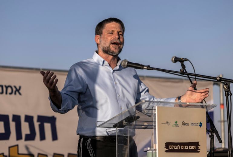 Israel's Finance Minister Bezalel Smotrich speaks during the official inauguration ceremony of a new Israeli settlement of Maale Arugot in Gush Etzion, in the occupied West Bank on September 2, 2026.