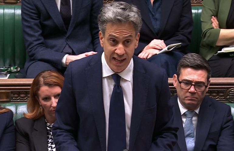 afp_6aa01087d3a7-1788874887 In this video grab taken from footage broadcast by the UK Parliamentary Recording Unit (PRU) via the Parliament TV website in the House of Commons on September 8, 2026, Britain's Foreign Secretary Ed Miliband delivers a speech on an import ban of goods from illegal settlements in occupied Palestinian territories.