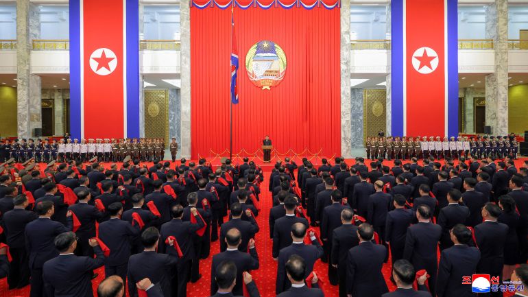 afp_6aa27c0f7415-1789033487 This picture taken on September 9, 2026 and released by North Korea's official Korean Central News Agency (KCNA) on September 10, 2026 shows North Korean leader Kim Jong Un delivering a speech at the national flag-hoisting and oath-taking ceremony marking the 78th anniversary of the country's founding at the Pyongyang Assembly Hall in Pyongyang.