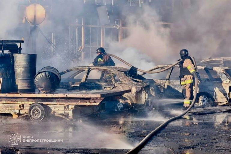 afp_6aa33b1edb54-1789082398 In this handout photograph taken and released by the Ukrainian Emergency Service on September 10, 2026, Ukrainian rescuers work to extinguish a fire at the site of an air attack in Pavlograd, Dnipropetrovsk region, amid the Russian invasion of Ukraine.