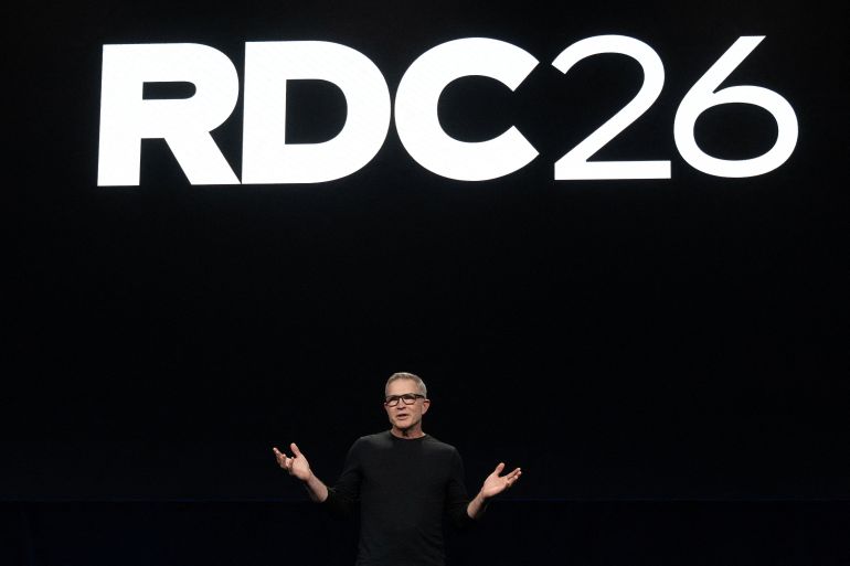 afp_6aa6eb27ea37-1789324071 Roblox co-founder and CEO David Baszucki delivers the keynote speech at the company's developers conference in San Jose, California, on September 11, 2026. (Photo by Karl Mondon / AFP)
