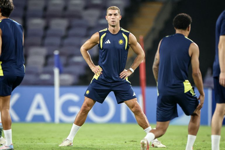 afp_6aa9340cd5ea-1789473804 Al-Nassr's Portuguese forward #07 Cristiano Ronaldo attends a training session on the eve of the AFC Champions League Elite (ACL) match between Al-Ain FC and Saudi's Al-Nassr FC, at the Azza Bin Zayed stadium in al-Ain on September 14, 2026. (Photo by FADEL SENNA / AFP)