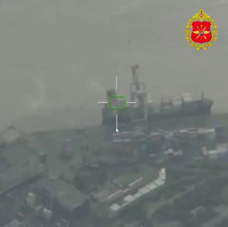 afp_6aabb48cd50e-1789637772 This grab from a handout footage released by the Russian Defence Ministry press service on September 17, 2026, shows what is presented by the military institutuion as drone strike on a cargo ship in the Ukrainian port of Chornomorsk in the Odesa region. (Photo by Handout / Russian Defence Ministry / AFP) / RESTRICTED TO EDITORIAL USE - MANDATORY CREDIT "AFP PHOTO / RUSSIAN DEFENCE MINISTRY" - HANDOUT - NO MARKETING NO ADVERTISING CAMPAIGNS - DISTRIBUTED AS A SERVICE TO CLIENTS