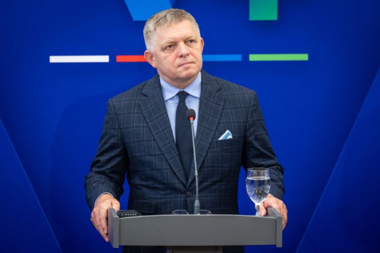 afp_6aaf40a6d206-1789870246 Slovakia's Prime Minister Robert Fico attends a press conference after the V4 + Ireland Prime Ministers' meeting at Bratislava castle in Bratislava, Slovakia, on September 10, 2026. (Photo by TOMAS BENEDIKOVIC / AFP)