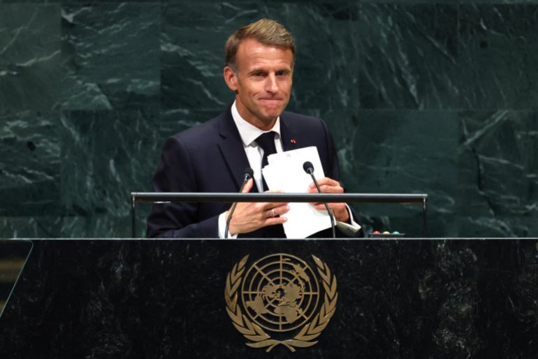 afp_6ab3c74ece5e-1790166862 France's President Emmanuel Macron speaks during the 81st United Nations General Assembly at the United Nations Headquarters in New York, on September 22, 2026. (Photo by TIMOTHY A. CLARY / AFP)