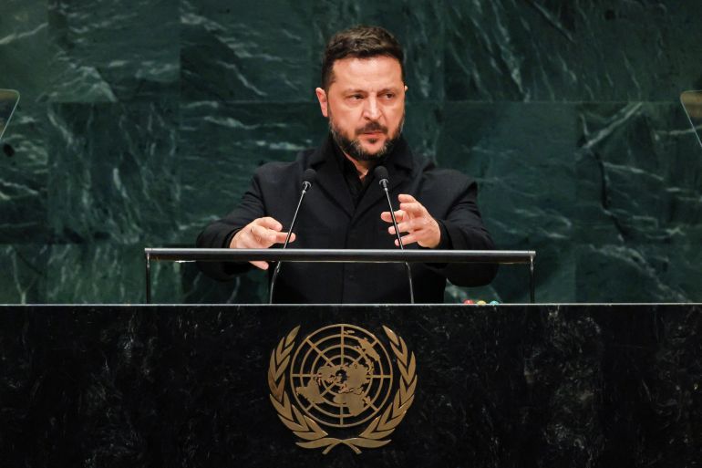 afp_6ab4c4249390-1790231588 NEW YORK, NEW YORK - SEPTEMBER 23: Ukraine's President Volodymyr Zelenskyy speaks during the 81st session of the United Nations (U.N.) General Assembly at U.N. Headquarters on September 23, 2026 in New York City. World leaders have gathered in New York for the annual session of the United Nations General Assembly, with this year's global issues ranging from the threat of artificial intelligence to the continued wars in Ukraine and Gaza. Spencer Platt/Getty Images/AFP (Photo by SPENCER PLATT / GETTY IMAGES NORTH AMERICA / Getty Images via AFP)