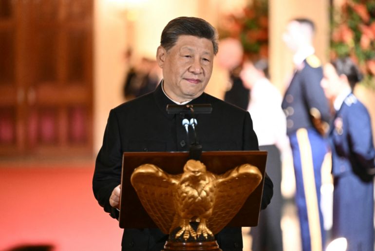 Chinese President Xi Jinping speaks during a state dinner hosted by US President Donald Trump in the East Room of the White House in Washington, DC, on September 24, 2026.