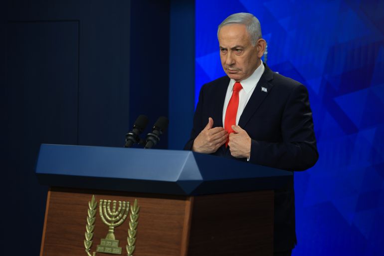 ap_6a8c7c18506d8-1787591704 Israeli Prime Minister Benjamin Netanyahu holds a news conference, in Jerusalem, Monday June 15, 2026. (Ronen Zvulun, Pool Photo via AP)
