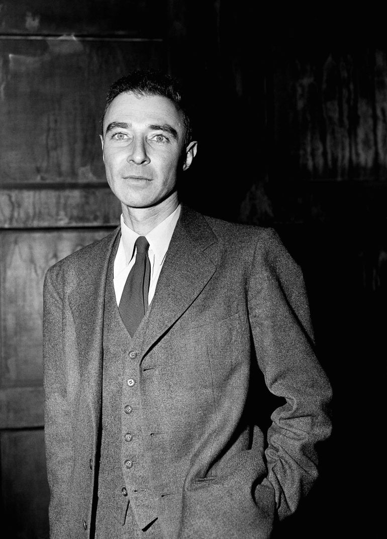 ap_6aaa7bd8f1b3d-1789557721 Dr. J. Robert Oppenheimer, director of the Atomic Research Project to develop the atomic bomb, is in Philadelphia on November 16, 1945. (AP Photo)