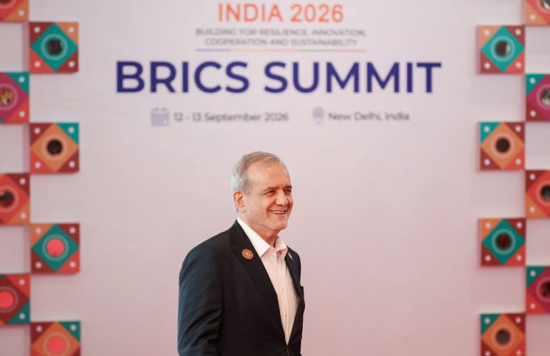 Iranian President Masoud Pezeshkian attends the BRICS summit in New Delhi, India, September 12, 2026. Sputnik/Alexander Kazakov/Pool via REUTERS ATTENTION EDITORS - THIS IMAGE WAS PROVIDED BY A THIRD PARTY.