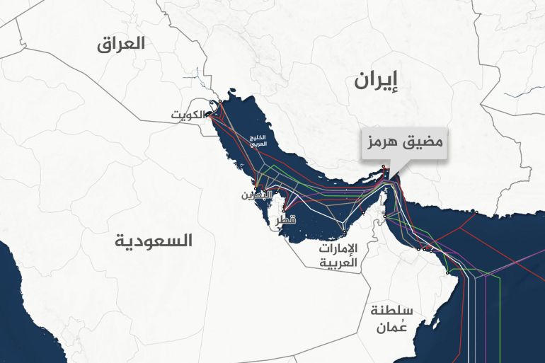 سبعة كابلات بحرية رئيسية تمر عبر منطقة الخليج العربي