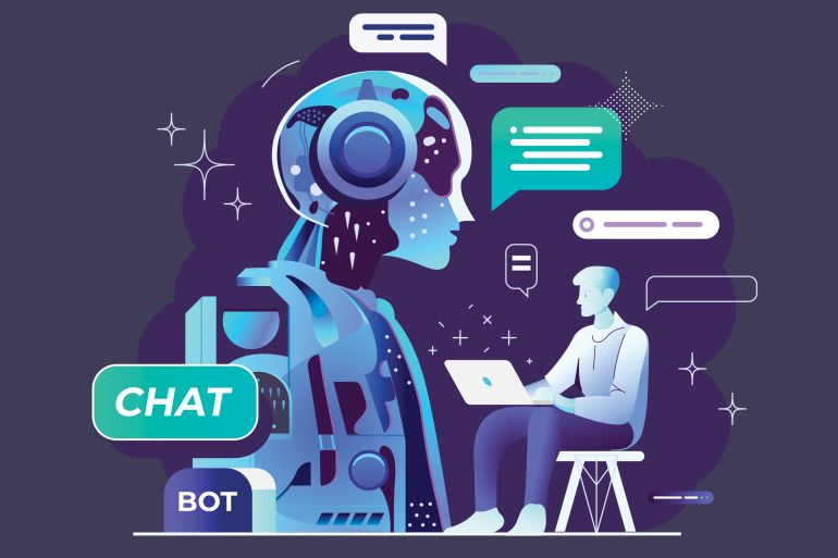 d8a8d8b4d8a8-2-1698767368 Chatbot, using and chatting artificial intelligence chat bot developed by tech company. Digital chat bot, robot application, conversation assistant concept. Optimizing language models for dialogue.