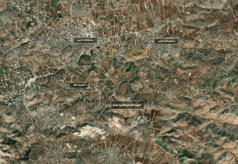 edited-map-1788439355 خريطة نقاط المستوطنات والبؤرة الاستيطانية نوعا والطريق الرابط بينهم (الجزيرة-إيزري)