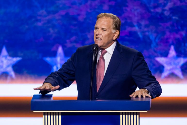 epa_6ab375a29f24-1790145954 epa13230166 Republican candidate for Michigan's 7th congressional district Mike Rogers speaks on the second day of the Midterm Republican National Convention (RNC) in the American Airlines Center in Dallas, Texas, USA, 10 September 2026. The two-day event, conceived by US President Donald Trump to spotlight key midterm congressional races, runs 09 to 10 September. EPA/JIM LO SCALZO