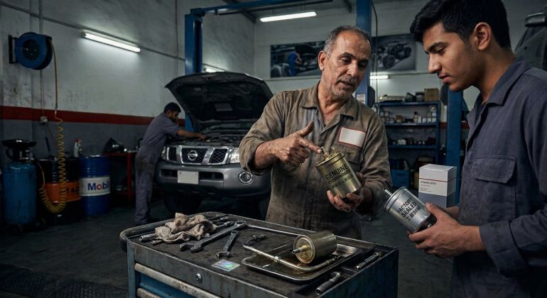 فلتر الوقود حارس بوابة الحقن في سيارتك.(مولدة بالذكاء الاصطناعي)
