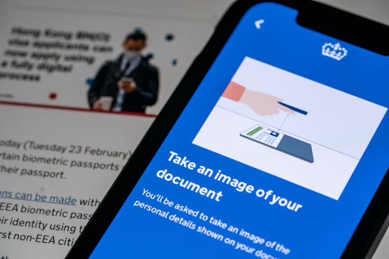 HONG KONG, CHINA - FEBRUARY 23: In this photo illustration, the UK Immigration: ID Check app on a mobile phone is seen on February 23, 2021 in Hong Kong, China. The UK government has launched a fully digital process for Hong Kong BN(O) visa applicants. Applicants for the Hong Kong BN(O) visa with certain biometric passports will be able to apply from a smartphone app to scan their passport starting today, Feb 23, 2021. (Photo by Anthony Kwan/Getty Images)