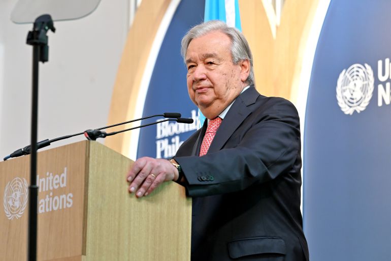 getty_6aaa689b74-1789552795 LONDON, ENGLAND - JUNE 23: United Nations Secretary-General António Guterres delivers a special address on the climate and energy crises, hosted by Bloomberg Philanthropies, at London Climate Action Week on June 23, 2026 in London, England. (Photo by Nicky J Sims/Getty Images Getty Images for Bloomberg Philanthropies)