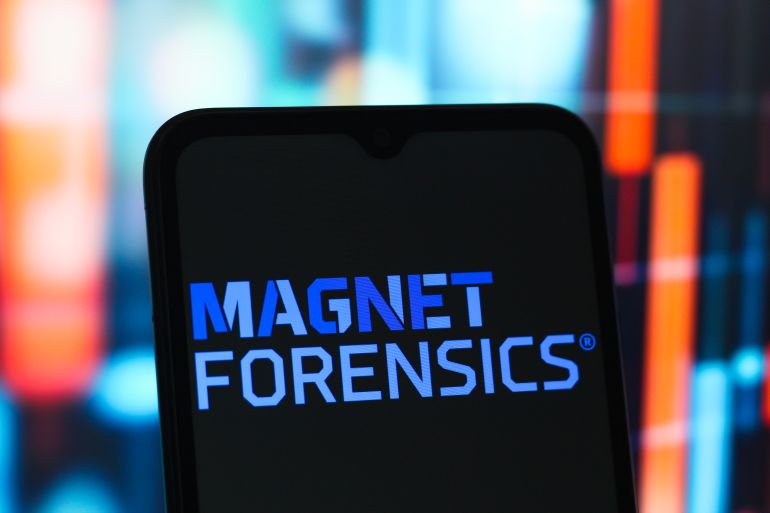 gettyimages-2214545750-1789480456 CANADA - 2025/05/14: In this photo illustration, the Magnet Forensics logo is seen displayed on a smartphone screen. (Photo Illustration by Thomas Fuller/SOPA Images/LightRocket via Getty Images)