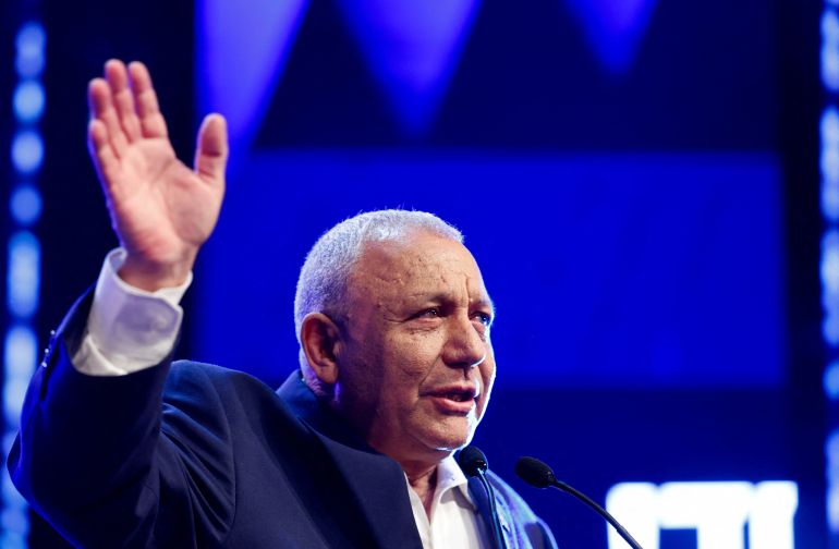 reuters_6aa1b7f8-1788983288 Israeli opposition leader and former military chief Gadi Eisenkot speaks during an event to present the candidate list for his political party, Yashar, in Rosh Haayin, Israel, September 7, 2026. REUTERS/Amir Cohen