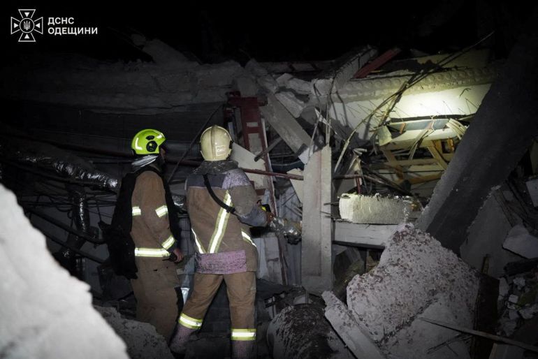 Firefighters work at the site of a non-residential building hit by an overnight Russian drone strike, amid Russia's attack on Ukraine, in Odesa, Ukraine September 13, 2026. Press service of the State Emergency Service of Ukraine in Odesa region/Handout via REUTERS ATTENTION EDITORS - THIS IMAGE HAS BEEN SUPPLIED BY A THIRD PARTY. DO NOT OBSCURE LOGO.