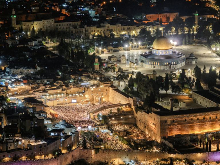 A drone view of Jewish worshippers taking part in Slichot, a prayer in which Jews offer repentance and ask God to forgive their sins, ahead of Yom Kippur, the Jewish day of atonement and the holiest day in the Jewish calendar, at the Western Wall in Jerusalem's Old City, September 18, 2026. REUTERS/Ilan Rosenberg
