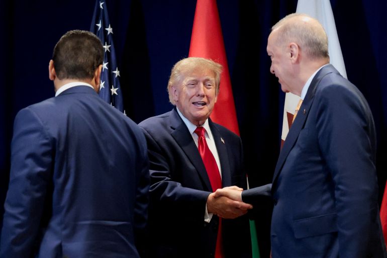 US President Donald Trump shales hands with Turkish President Recep Erdogan as they attend a multilateral meeting with leaders from the Gulf Cooperation Council, which includes the United Arab Emirates (UAE), Qatar, Bahrain, Kuwait, and Oman, during the 81st United Nations General Assembly (UNGA) in New York City, US, September 22, 2026. REUTERS/Kylie Cooper