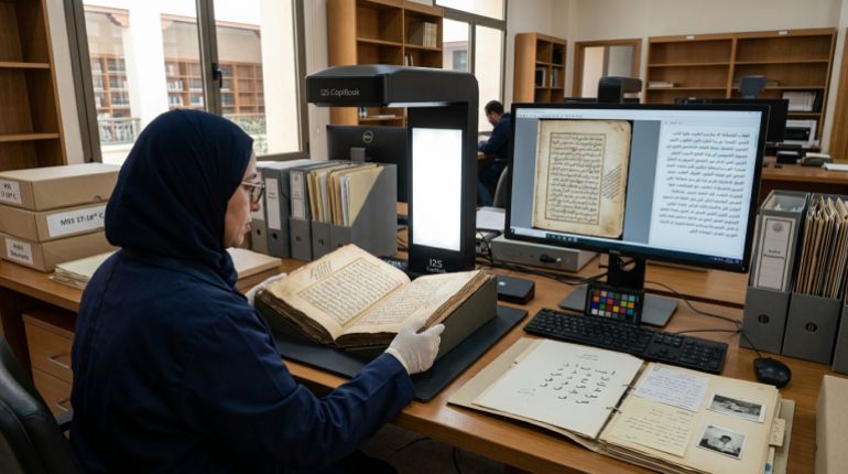 2-1791376240 من صورة الصفحة إلى نص قابل للقراءة آليا، تبدأ مرحلة جديدة في رقمنة الوثائق العربية.(مولدة بالذكاء الاصطناعي/الجزيرة)