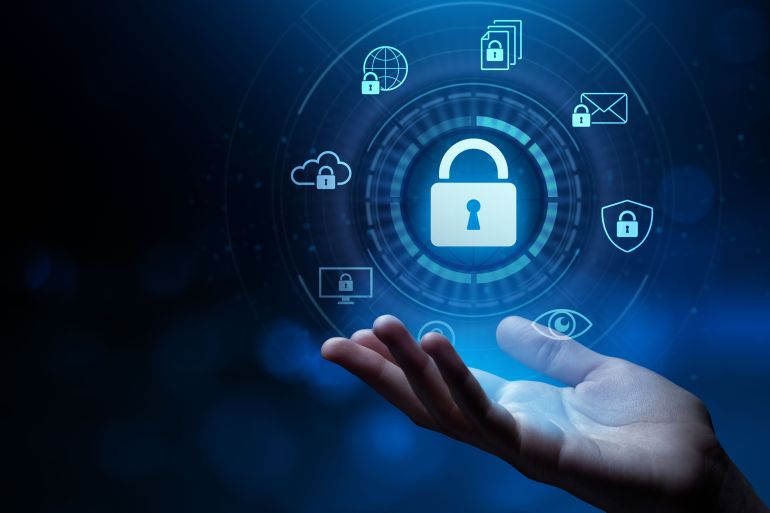 3phone-1791017437 Cyber security Data Protection Information privacy antivirus virus defence internet technology concept. adobe stock
