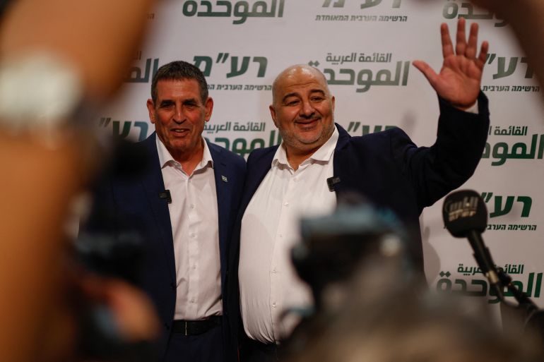afp_6a96232300dc-1788224291 Leader of the Arab Israeli party Ra'am (United Arab List) Mansour Abbas (R) and Israeli politician Yoav Segalovitz (L) attend a news conference in Nazareth on August 31, 2026.