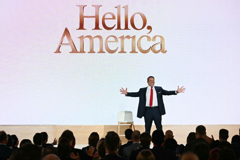 US motivational speaker Tony Robbins speaks as he emcees an event to unveil the new America.gov website, at the Andrew W. Mellon Auditorium in Washington, DC, on September 29, 2026.