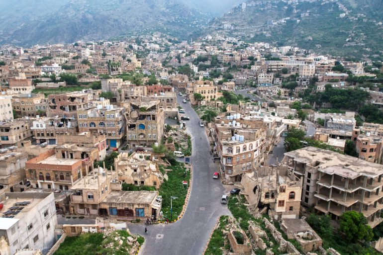 afp_6abffac23320-1790966466 This aerial photograph taken by drone shows damaged buildings in the city of Taiz, the capital of Taiz Governorate in southwestern Yemen on September 25, 2026.