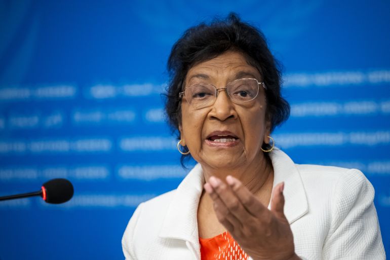afp_6ac8bcc4d12d-1791540420 (FILES) Chair of the Independent International Commission of Inquiry on the Occupied Palestinian Territory, including East Jerusalem, and Israel, South African judge Navanethem "Navi" Pillay, speaks during a press conference in Geneva on September 16, 2025.