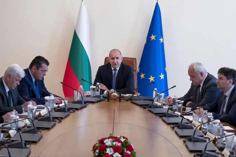 afp_6ace01cbec72-1791885771 Bulgaria's Prime Minister Rumen Radev speaks during an emergency meeting with the relevant institutions regarding the incident in which two ships were struck by drones in Bulgaria’s exclusive economic zone in Sofia on October 6, 2026. (Photo by Nikolay DOYCHINOV / AFP)