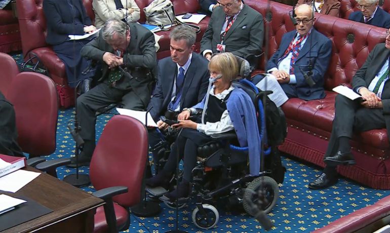 afp_6ad0fcd4285b-1792081108 In this video grab taken from footage broadcast by the UK Parliamentary Recording Unit (PRU) via the Parliament TV website on October 13, 2026, disability rights campaigner Baroness Campbell of Surbiton makes a statement using an AI voice generator during the Second Reading of the Health Bill in the House of Lords.