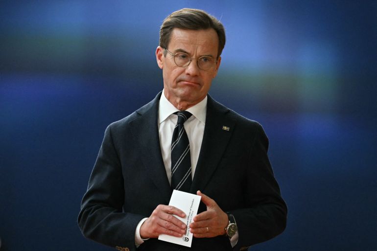 Sweden's Prime Minister Ulf Kristersson arrives for a European Union summit at the EU headquarters in Brussels on October 15, 2026.