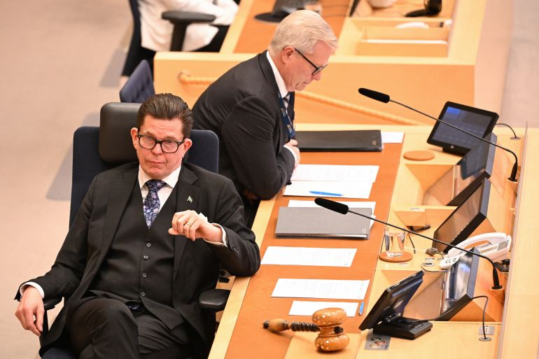 Andreas Norlen, Speaker of the Riksdag, attends a session of the Swedish Parliament Riksdagen on Ocotber 15, 2026 in Stockholm, as they meet to vote for a prime minister after the general elections.