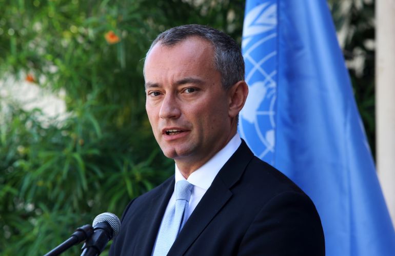 ap_696bab3829abf-1768663864 FILE - In this Sept. 25, 2017 file photo, the U.N. special envoy for the Middle East Peace Process Nickolay Mladenov, attends a press conference at the (UNSCO) offices in Gaza City. (AP Photo/Adel Hana, File)