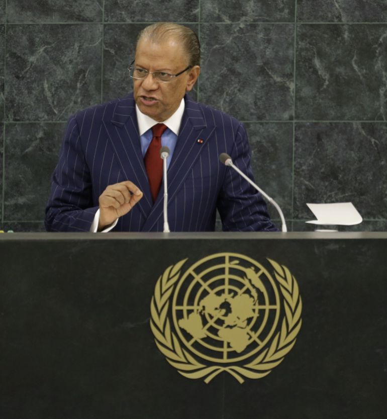 Navinchandra Ramgoolam, Prime Minister of Mauritius, speaks during the 68th session of the General Assembly at United Nations headquarters, Saturday, Sept. 28, 2013. (AP Photo/Seth Wenig)