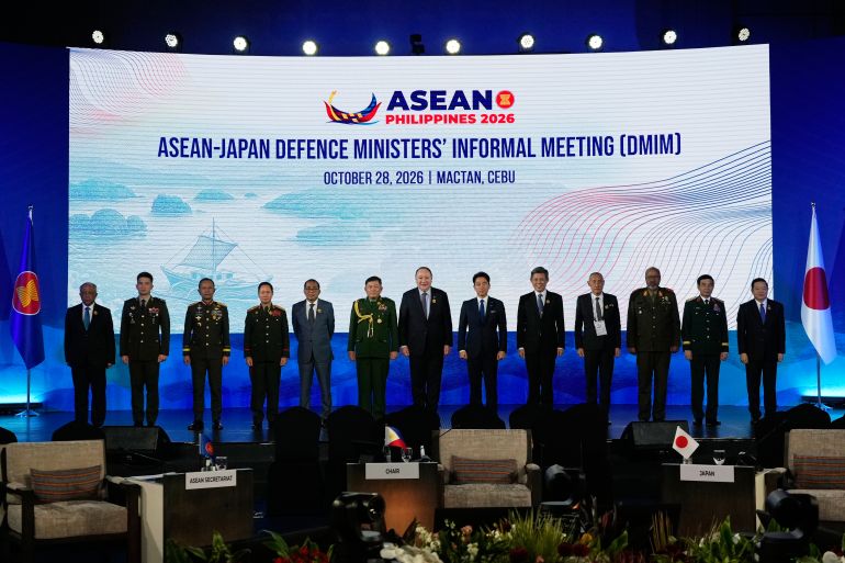ap_6ae1b5121acd3-1793176850 From left, Brunei's Defense Minister Halbi bin Haji Mohd Yussof, Cambodia's Secretary of State of the Ministry of National Defense, Lt. Gen. Rath Dararoth, Indonesia's Vice Defense Minister Gen. Richard Tampubolon, Laos' Defense Minister Gen. Khamlieng Outhakaisone, Malaysia's Defense Minister Mohamed Khaled Nordin, Myanmar's Defense Attaché to the Philippines Brig. Gen. Tun Tun San, Philippines' Defense Secretary Gilberto Teodoro Jr., Japan's Defense Minister Shinjiro Koizumi, Singapore's Defense Minister Chan Chun Sing, Thailand's Deputy Permanent Secretary for Defense Gen. Amarit Boonsuya,East Timor's Chief of Defense Force Lt. Gen. Domingos Raúl "Falur Rate Laek," Vietnam's Defense Minister Phan Van Giang and ASEAN Secretary-General Kao Kim Hourn, pose for a family photo during the ASEAN+1 Defense Ministers' Informal Meeting with Japan in Cebu, central Philippines, Wednesday, Oct. 28, 2026. (AP Photo/Aaron Favila, Pool)