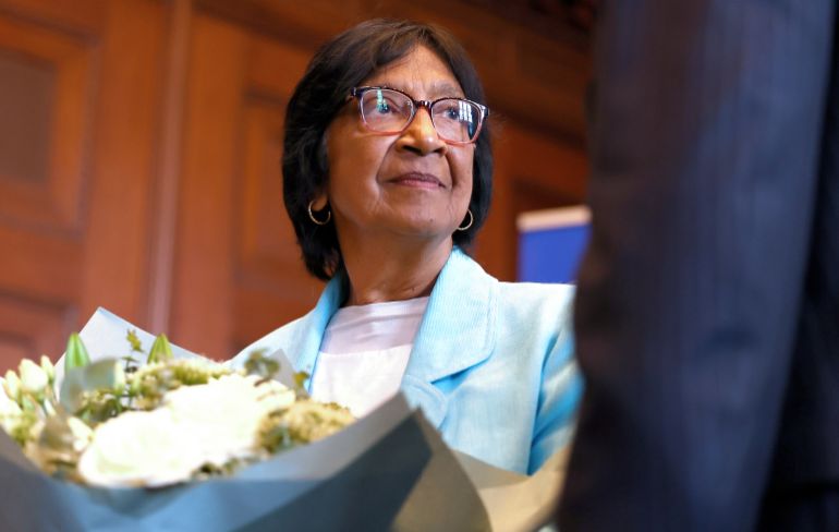 epa_6ac9c2cfb6db-1791607503 epa13291823 South African lawyer Navi Pillay attends a press conference at the International Nuremberg Principles Academy in Nuremberg, Germany, 09 October 2026. Pillay, a human rights defender and former United Nations High Commissioner for Human Rights, was awarded the 2026 Nobel Peace Prize for 'her efforts to promote peace and international law'. EPA/DAVIDE ELIAS