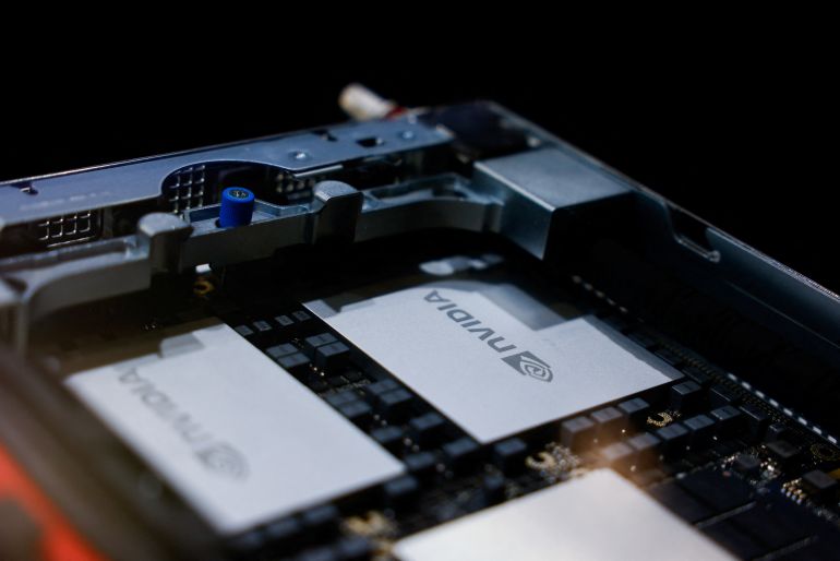 An Nvidia GPU is seen inside a computer server displayed at Foxconn’s annual tech day in Taipei, Taiwan October 8, 2024. REUTERS/Ann Wang