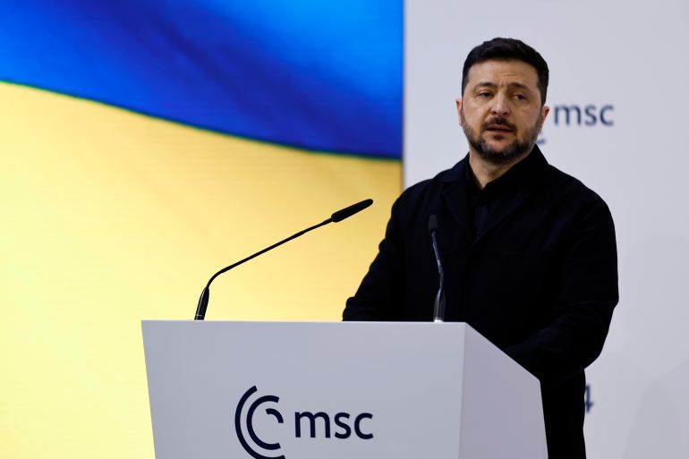 MUNICH, GERMANY - FEBRUARY 14: Ukrainian president Volodymyr Zelensky delivers a key note speech at the 62nd Munich Security Conference on February 14, 2026 in Munich, Germany. The conference, which brings together government leaders, security experts and defence ministers, is taking place at a time when the traditional western political and military alliance is facing rupture due to the policies of U.S. President Donald Trump. (Photo by Johannes Simon/Getty Images)