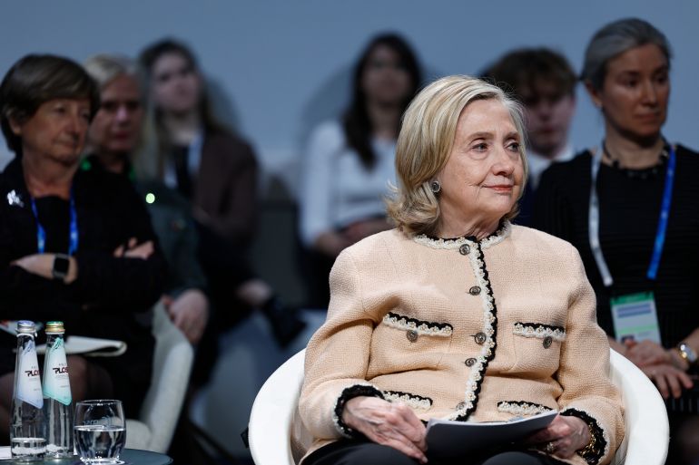 MUNICH, GERMANY - FEBRUARY 14: Hillary Clinton moderates the panel talk "Girls Just Want to Have Fundamental Rights: Fighting the Global Pushback" at the 62nd Munich Security Conference on February 14, 2026 in Munich, Germany. The conference, which brings together government leaders, security experts and defence ministers, is taking place at a time when the traditional western political and military alliance is facing rupture due to the policies of U.S. President Donald Trump. (Photo by Johannes Simon/Getty Images)