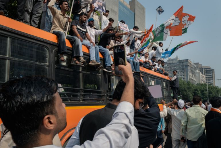 getty_6acddb77dd-1791875959 NEW DELHI, INDIA - OCTOBER 12: Protesters participate in a demonstration march led by opposition leader Rahul Gandhi on October 12, 2026 in New Delhi, India. The Cockroach Janta Party (CJP) has called a mass protest to demand the resignation of India's Chief Election Commissioner, Gyanesh Kumar, over what they say are alleged irregularities in electoral processes and the revision of voter rolls. Protests have spread to other parts of India, with opposition figures from the INDIA bloc also staging their own protests. (Photo by Elke Scholiers/Getty Images)