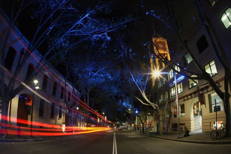 getty_6ad9fff661-1792671734 SYDNEY, AUSTRALIA - MAY 25: Traffic moves though a light art work projected on trees on Argyle Street during a media preview of the Smart Light Sydney Light Walk from Sydney's Observatory centre, to the Opera House on May 25, 2009 in Sydney, Australia. Vivid Sydney is a unique new public festival of music and light that transformed the city of Sydney into a spectacular living canvas. (Photo by Sergio Dionisio/Getty Images)