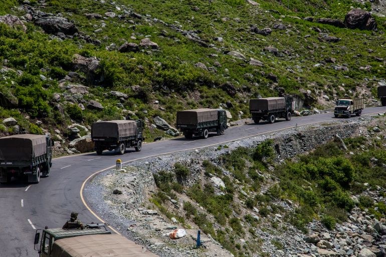 getty_6ae1ca2aef-1793182250 GAGANGIR, KASHMIR, INDIA - JUNE 19: An Indian army convoy drives towards Leh, on a highway bordering China, on June 19, 2020 in Gagangir, India. As many as 20 Indian soldiers were killed in a "violent face-off" with Chinese troops on Tuesday in the Galwan Valley along the Himalayas. Chinese and Indian troops attacked each other with batons and rocks. This is the deadliest clash since the 1962 India-China war and both have not exchanged gunfire at the border since 1967. Since the recent clash, there has been no sign of a breakthrough. India said its soldiers were killed by Chinese troops when top commanders had agreed to defuse tensions on the Line of Actual Control, the disputed border between the two nuclear-armed neighbours. China rejected the allegations. It blamed Indian soldiers for provoking the conflict, which took place at the freezing height of 14,000 feet. The killing of soldiers has led to a call for boycott of Chinese goods in India. On Thursday, thousands of people attended the funerals of the 20 slain Indian soldiers. To show their anger, Indians burnt Chinese flags and posters of China's President Xi Jinping in many states. (Photo by Yawar Nazir/Getty Images)